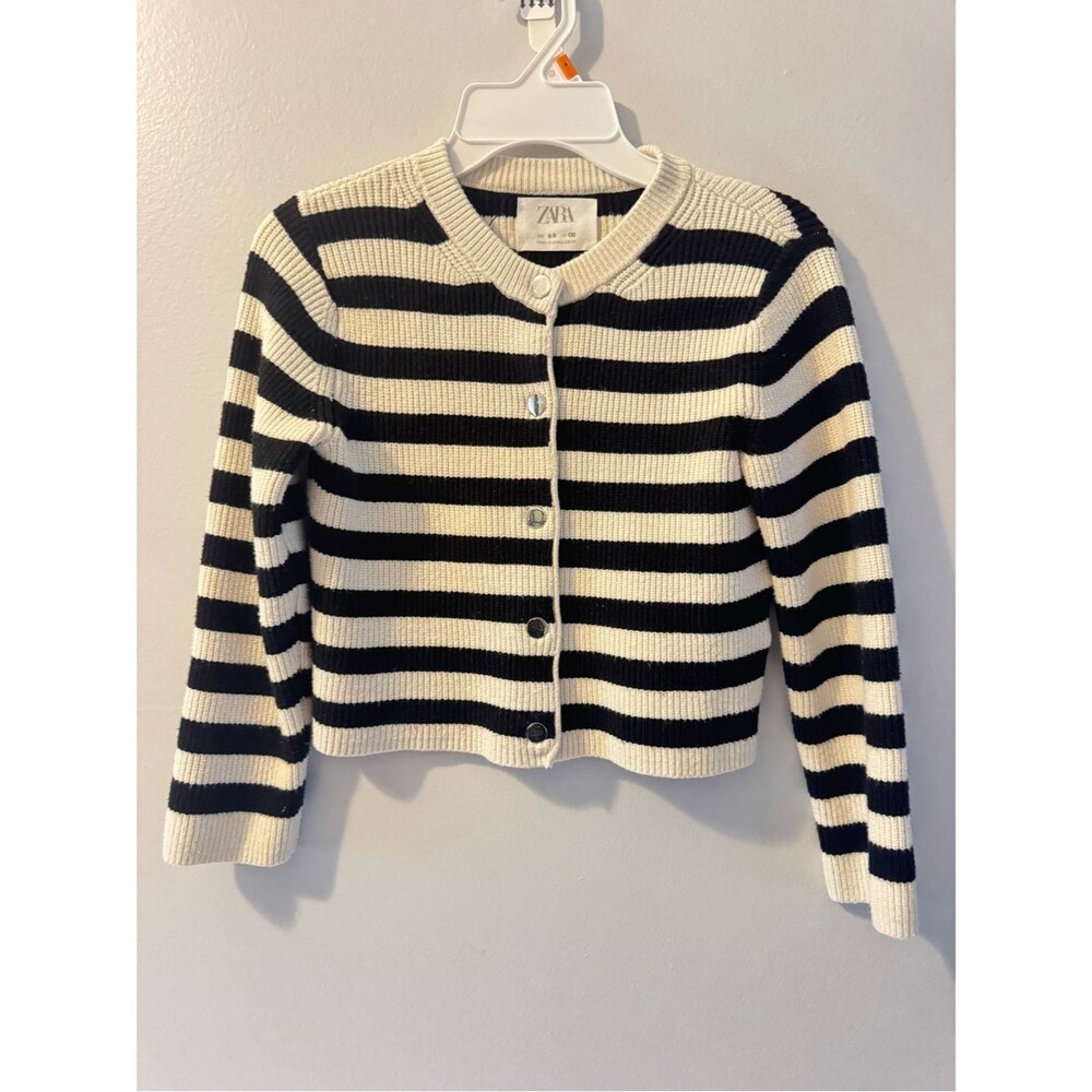 ZARA Black & Cream Striped Cropped Cardigan